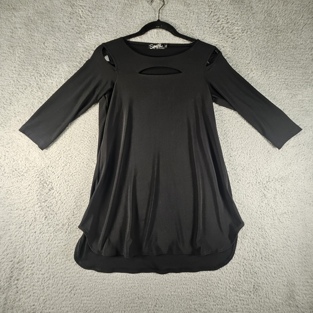 Sympli Cold Shoulder Top Womens 6 Black Keyhole Cut Outs LS Slinky Sexy Cocktail
